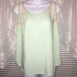 Flowy Mint Green Cream Lace Tank Top